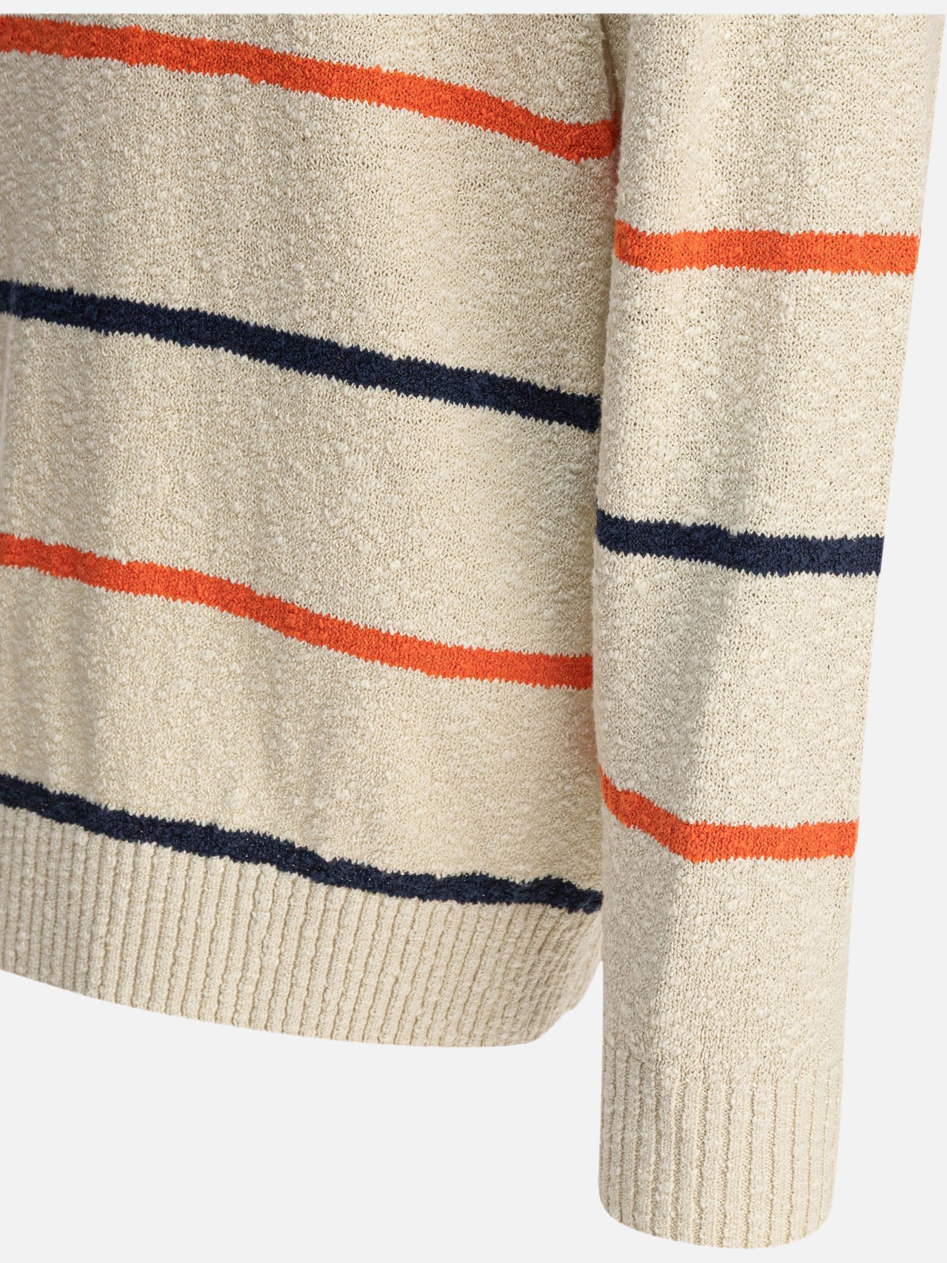 Beams Plus Striped crewneck sweater 10993804_S White 4