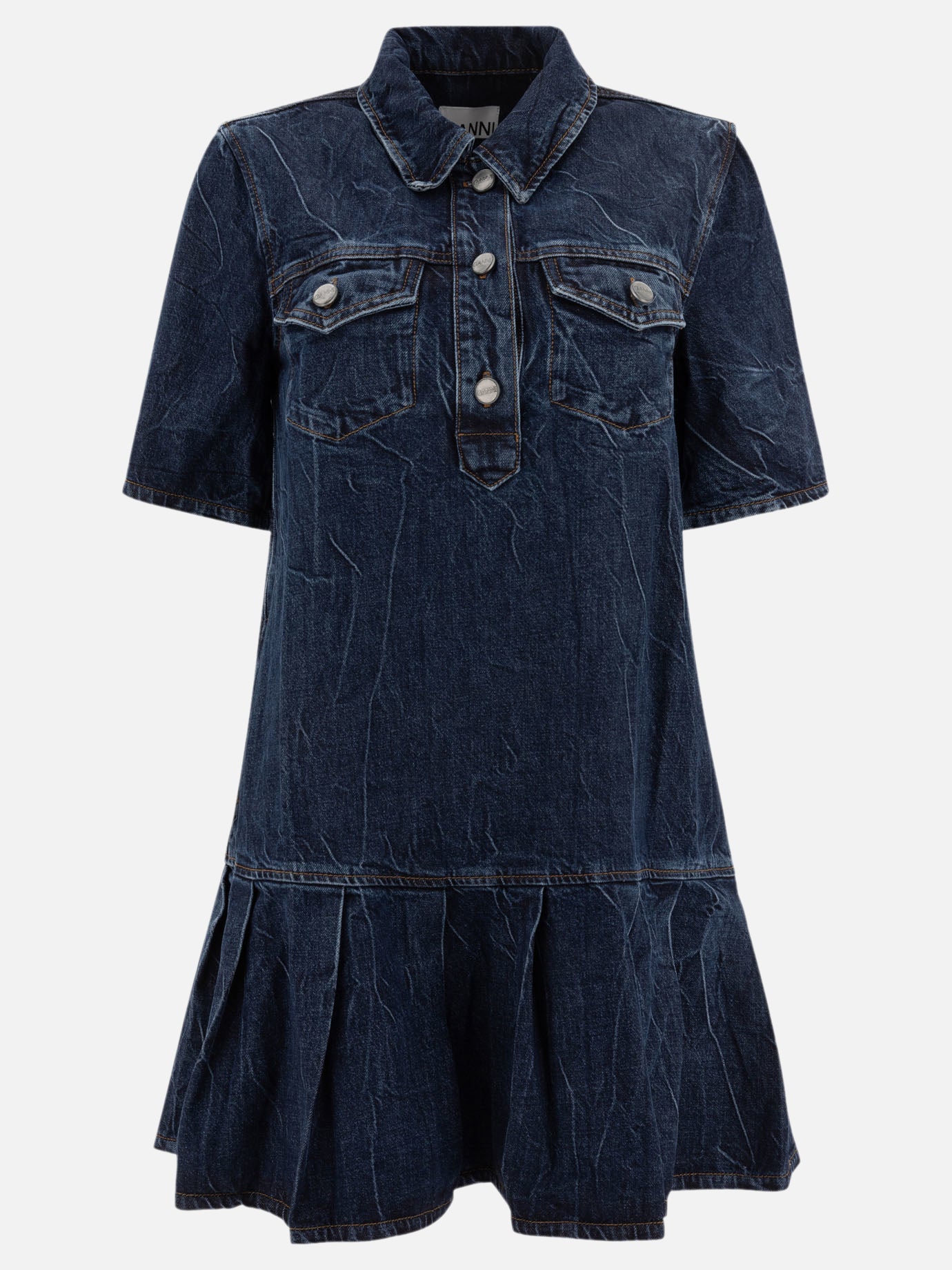 Ganni Mini abito in denim stropicciato 18766731_36 Blue 1