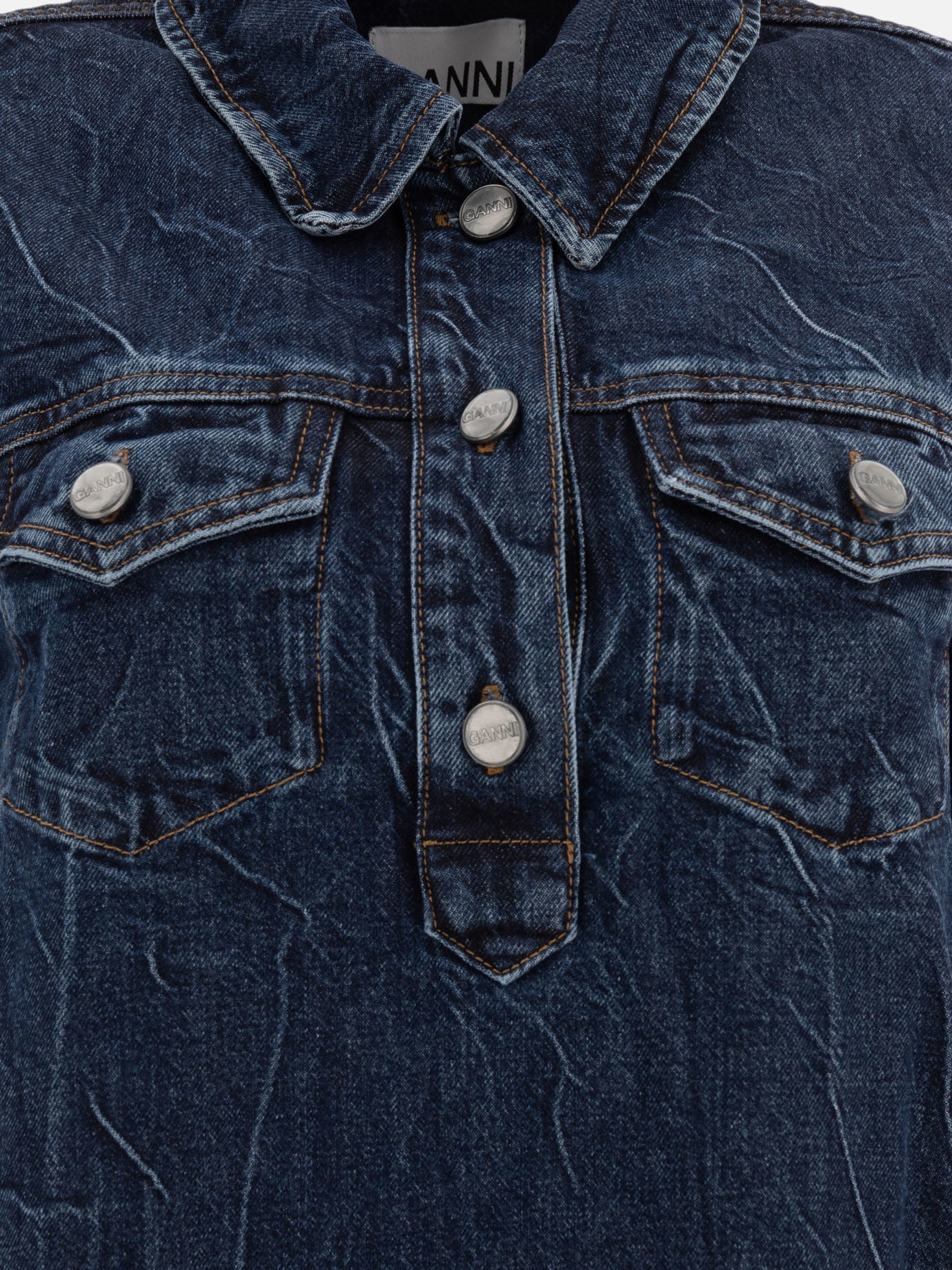 Ganni Mini abito in denim stropicciato 18766731_36 Blue 3