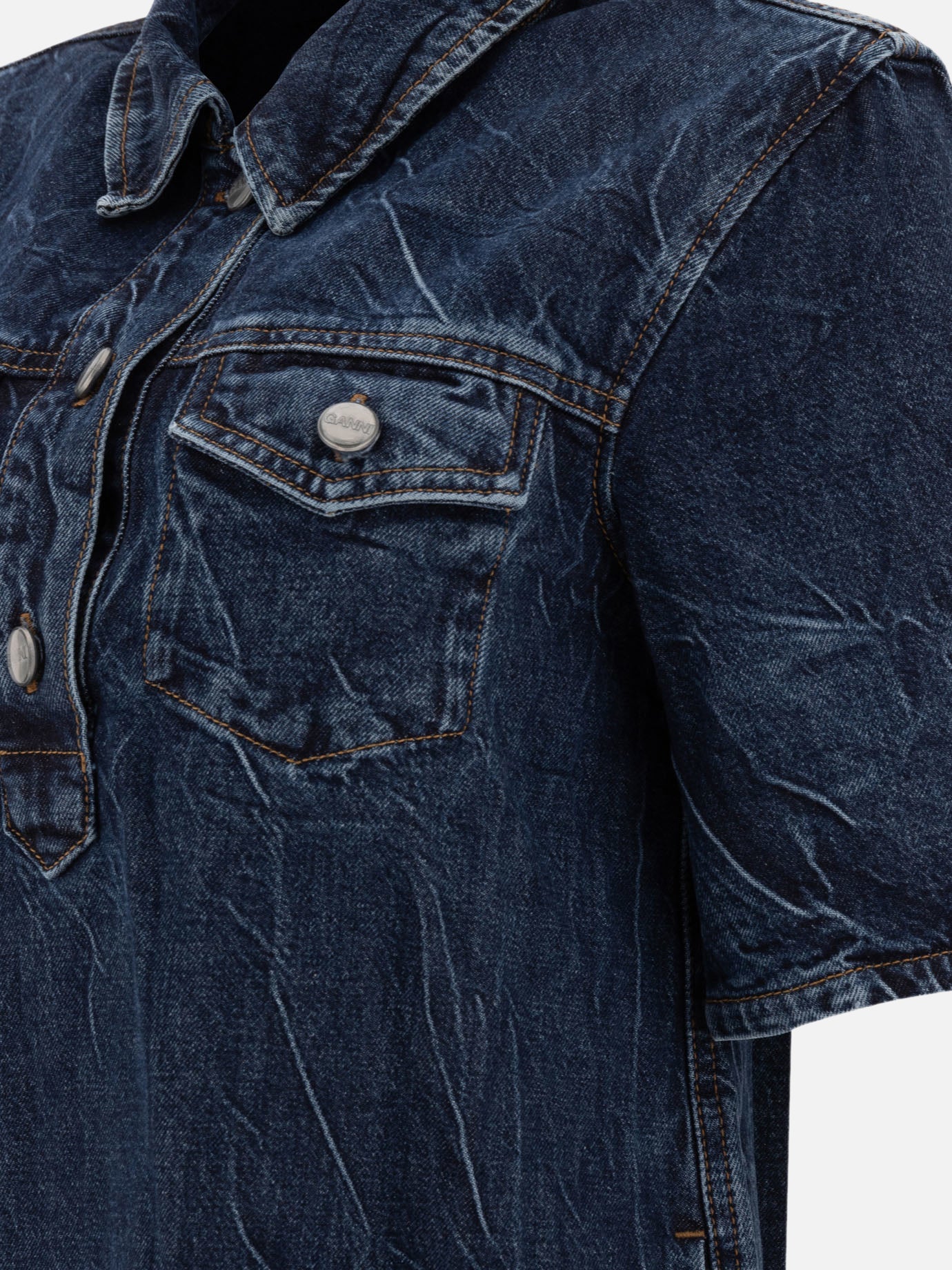 Ganni Mini abito in denim stropicciato 18766731_36 Blue 4