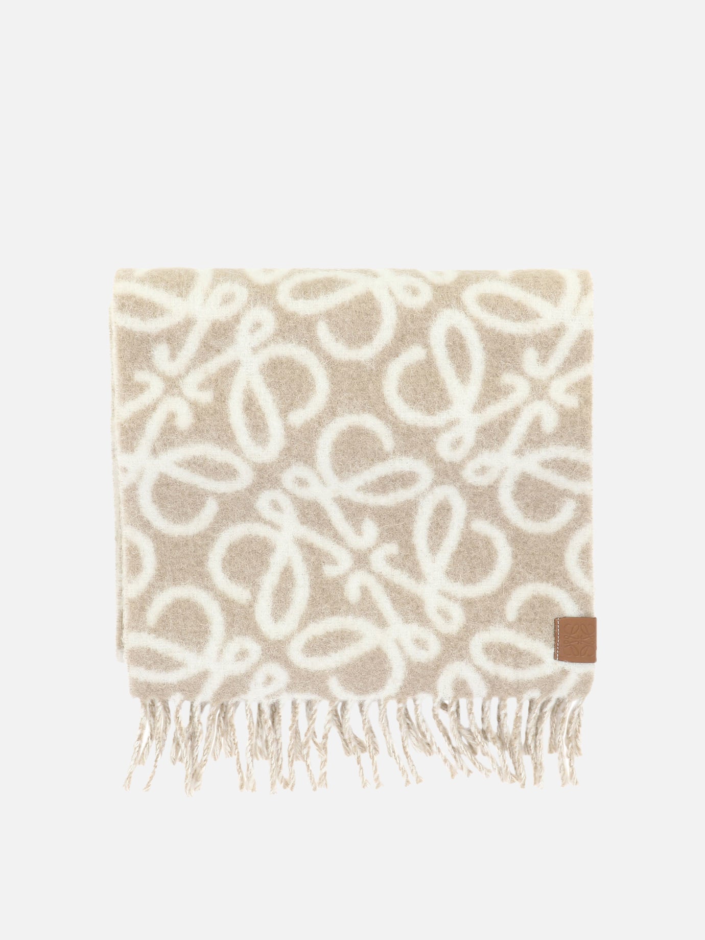 Fringed scarves 43% alpaca 32% wool 20% polyamide 5% leather  Beige - Loewe Women | PDP | VIETTI Online Store | Zoom-Modal
