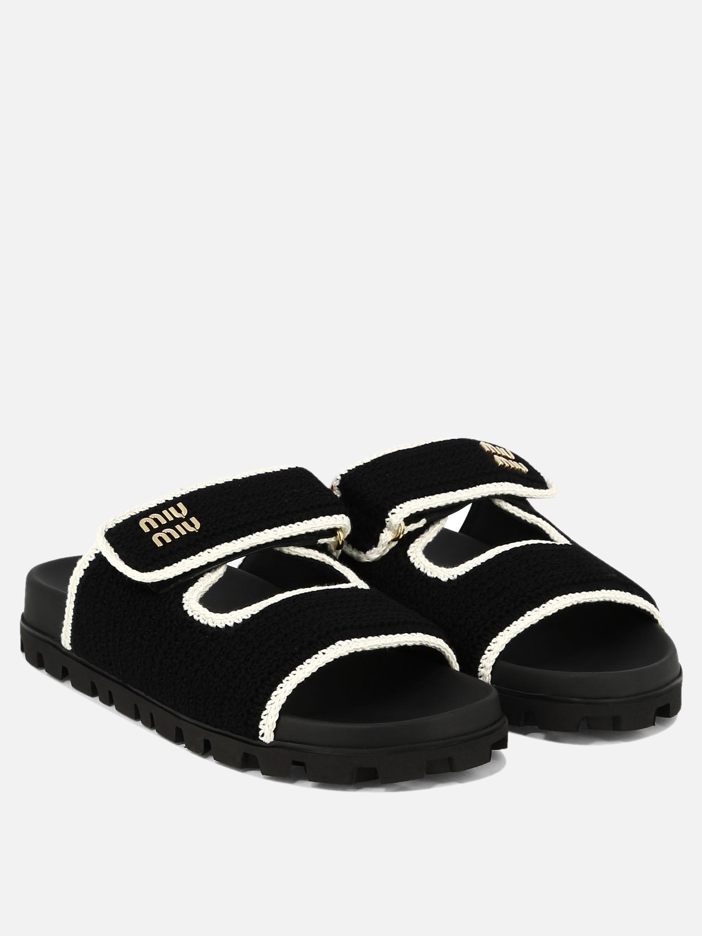 Miu Miu Crochet knit sandals Black