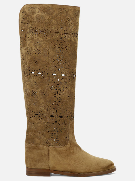 Suede boots with inlays