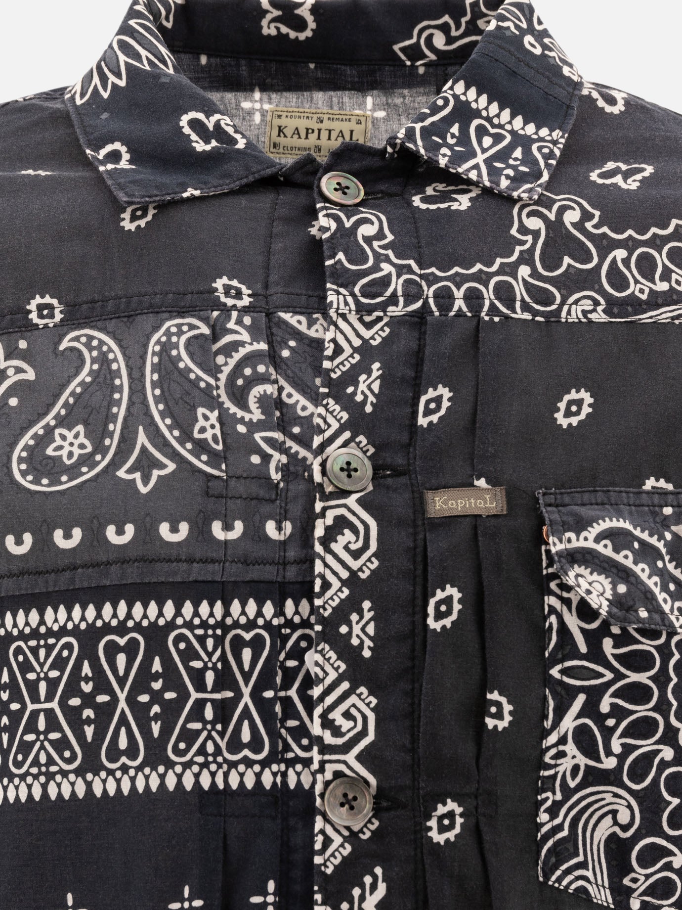 KAPITAL "Gauze Bandana Patchwork" shirt Black