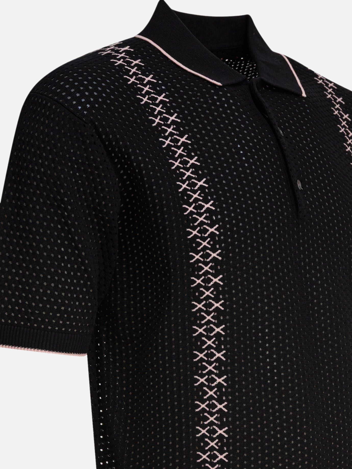 Polo shirts with buttons Textured knit  Black - Beams Plus Men | PDP | VIETTI Online Store | thumbnail_4