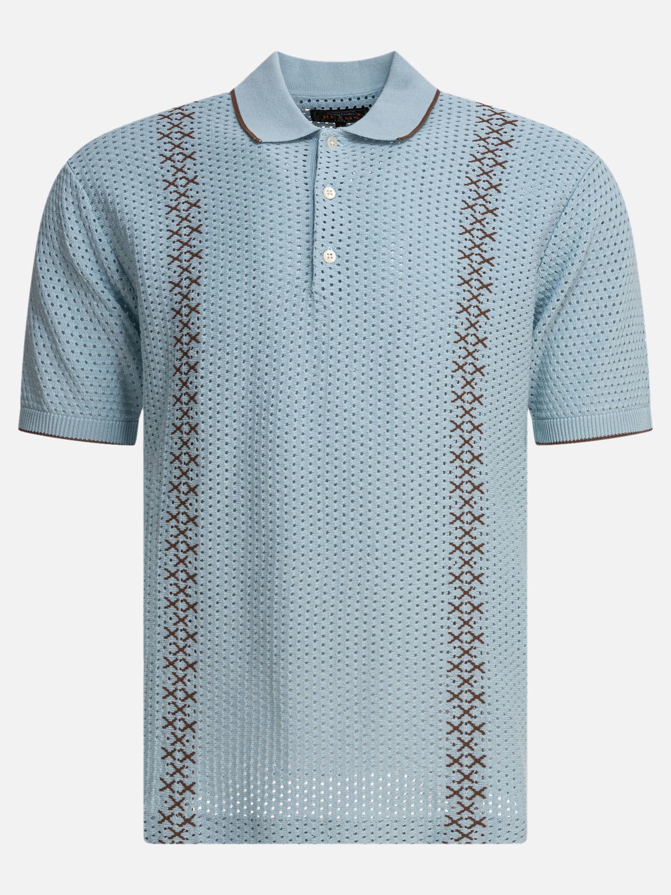 Beams Plus Perforated polo shirt Light blue