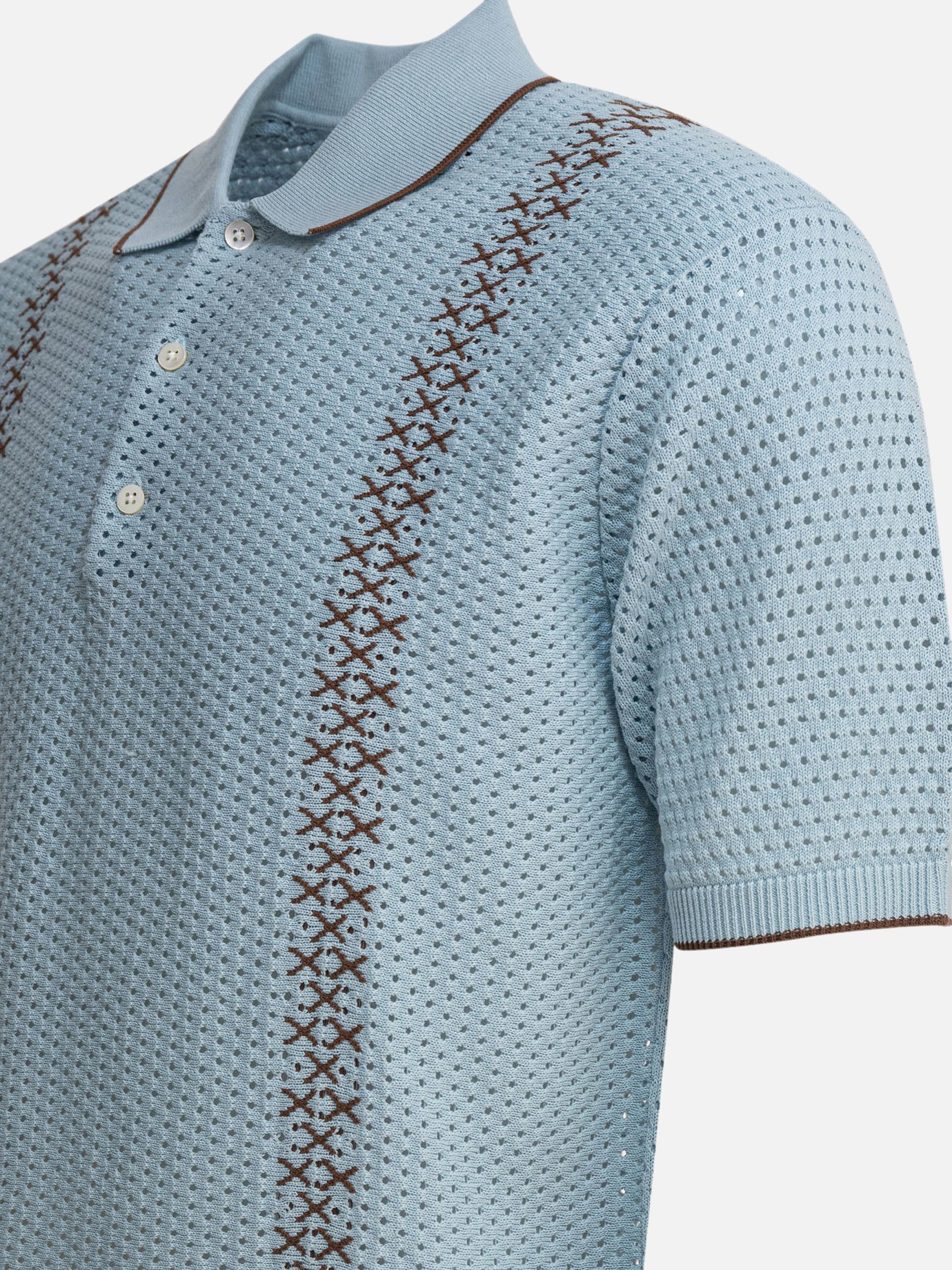 Beams Plus Perforated polo shirt Light blue