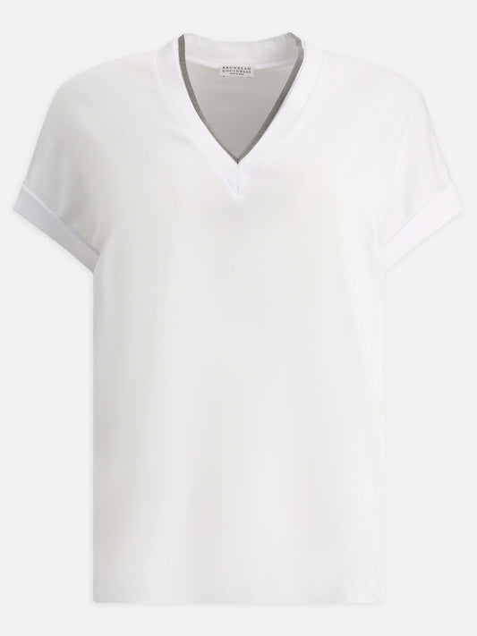 T-shirt scollo a V Solid colour  Bianco - Brunello Cucinelli Donna | VIETTI Online Store 
