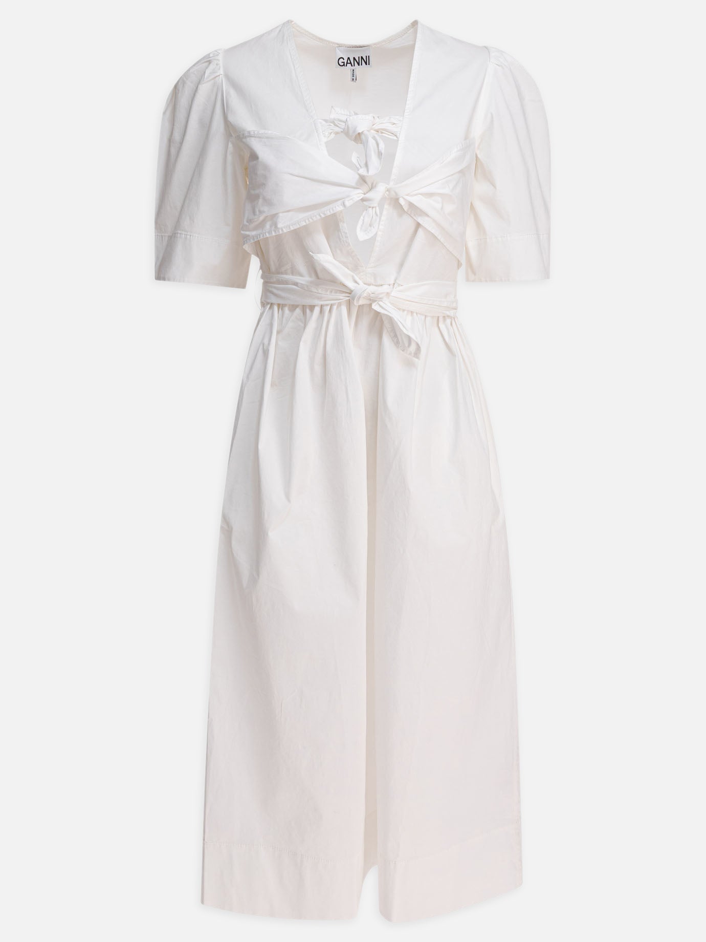 Ganni Midi dress with bows 12588270_34 White thumbnail_1