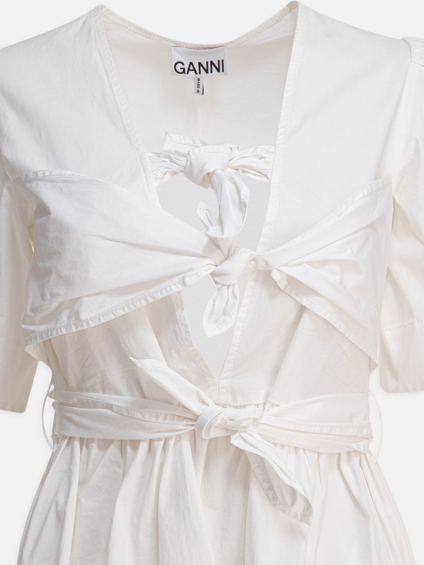 Ganni Midi dress with bows 12588270_34 White thumbnail_3