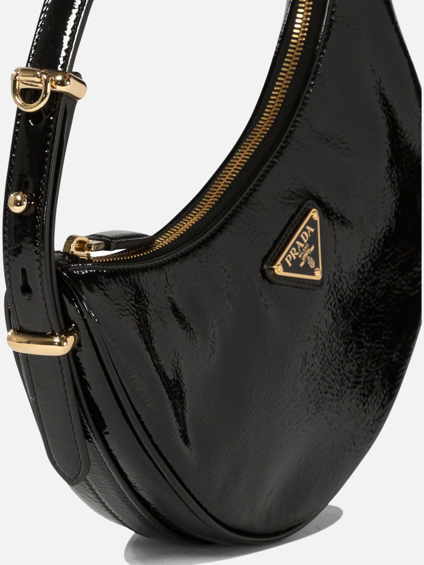 Prada "Prada Arqué" naplak patent leather shoulder bag Black