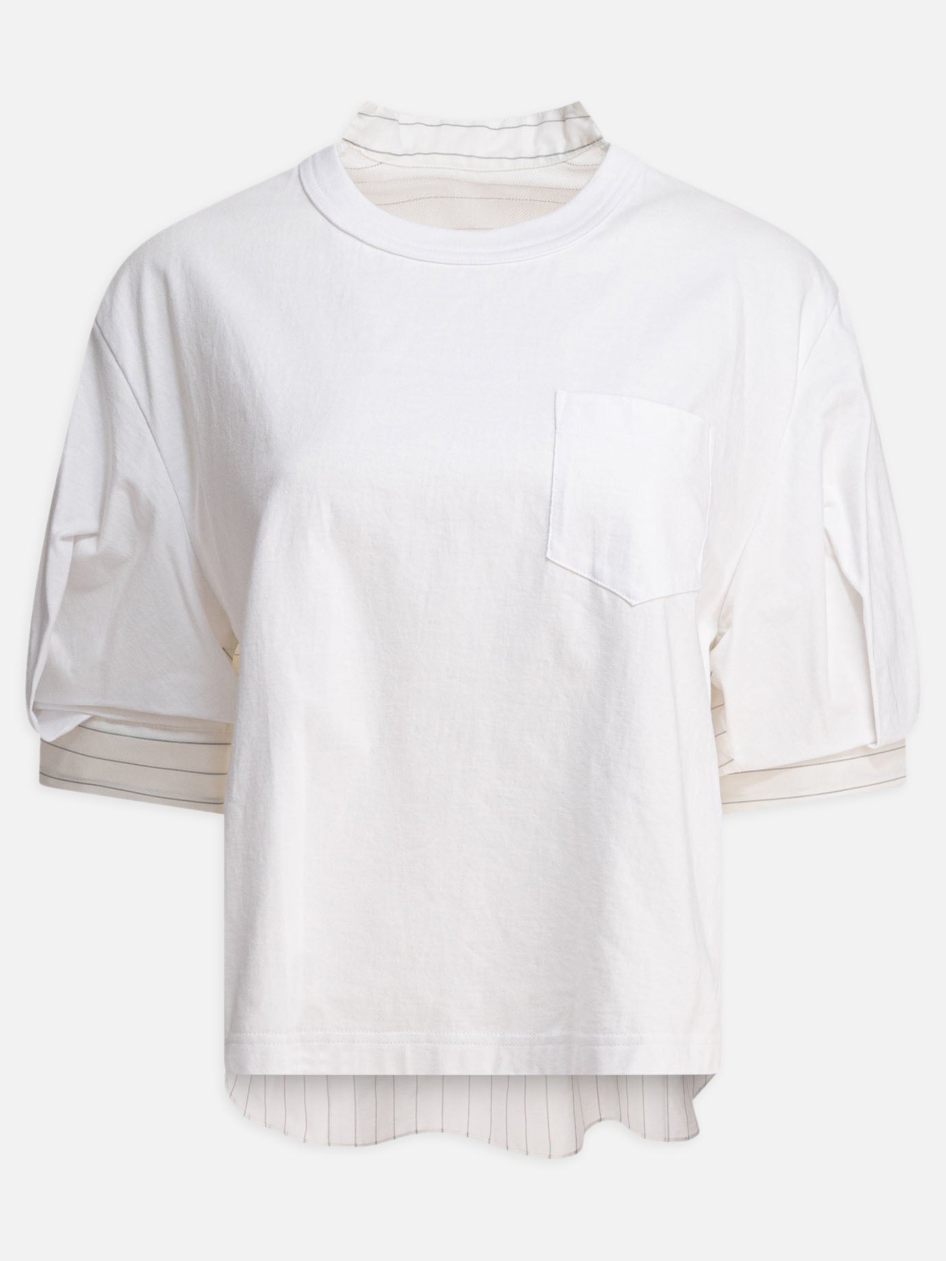 Sacai Spun organza and cotton jersey t-shirt White