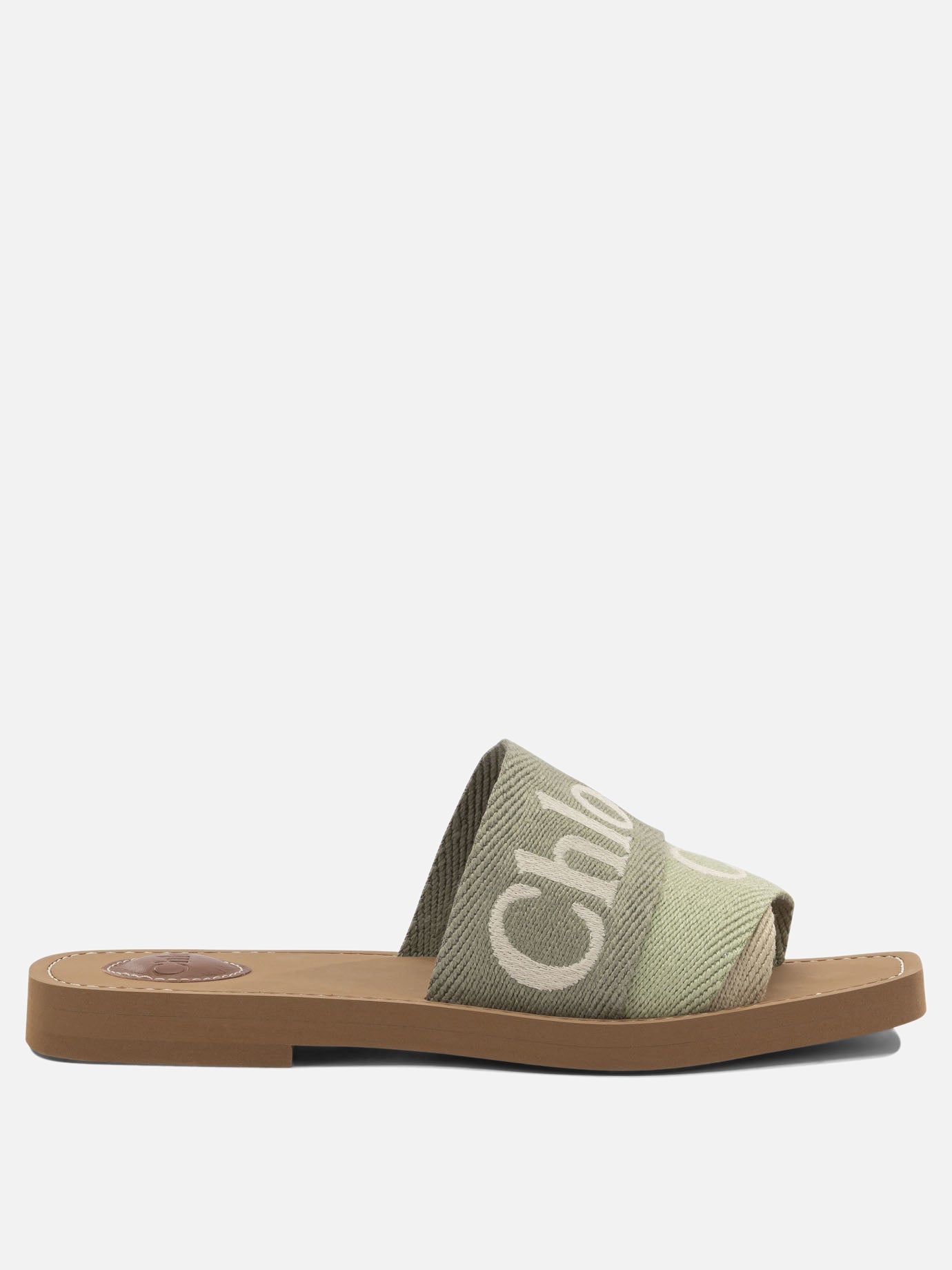 Flat sandals 90% linen 10% polyester - 100% ethylene vinyl acetate  Green - Chloé Women | PDP | VIETTI Online Store | thumbnail