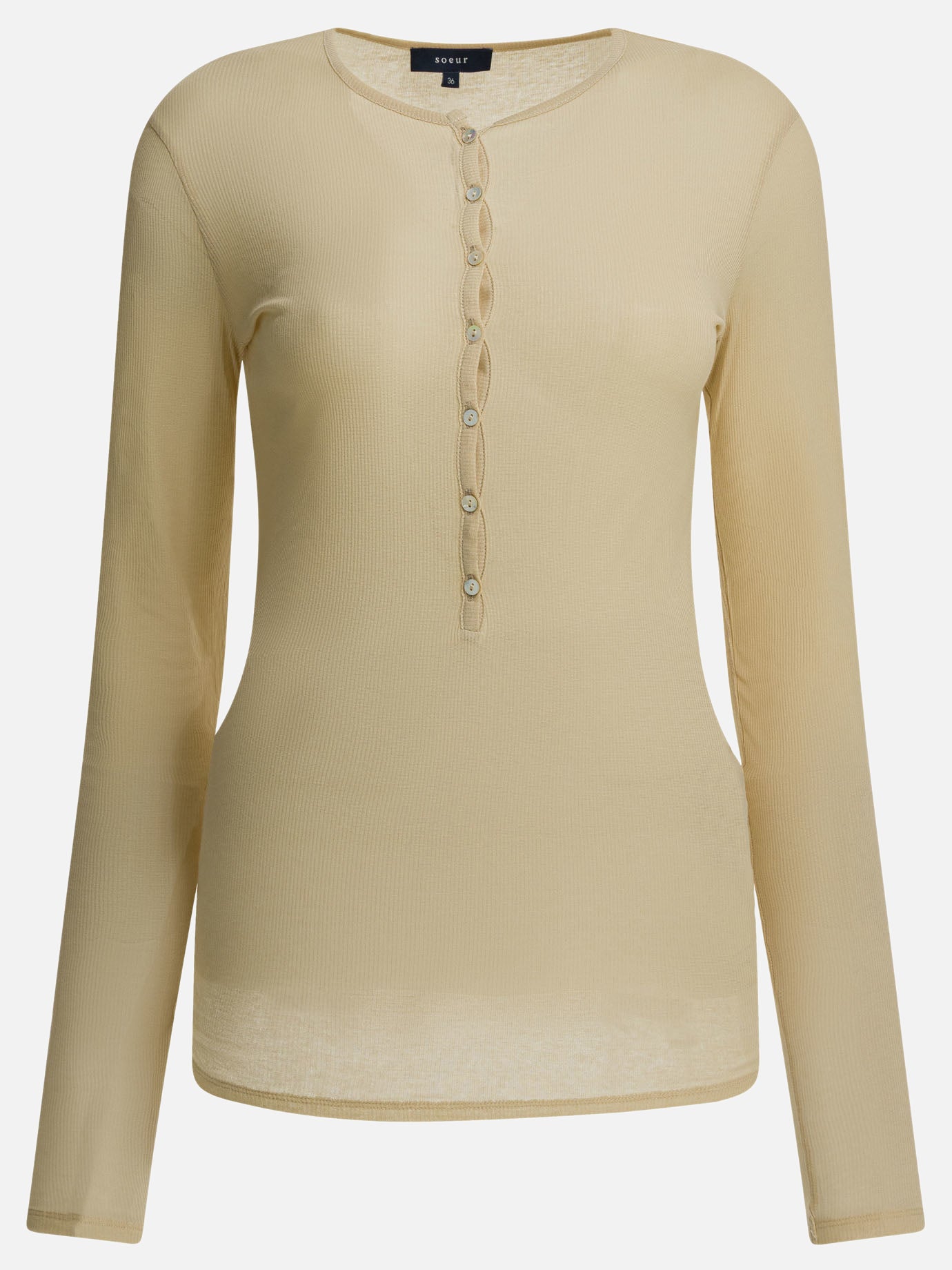 Henley t-shirts Solid colour  Beige - Soeur Women | PDP | VIETTI Online Store | thumbnail