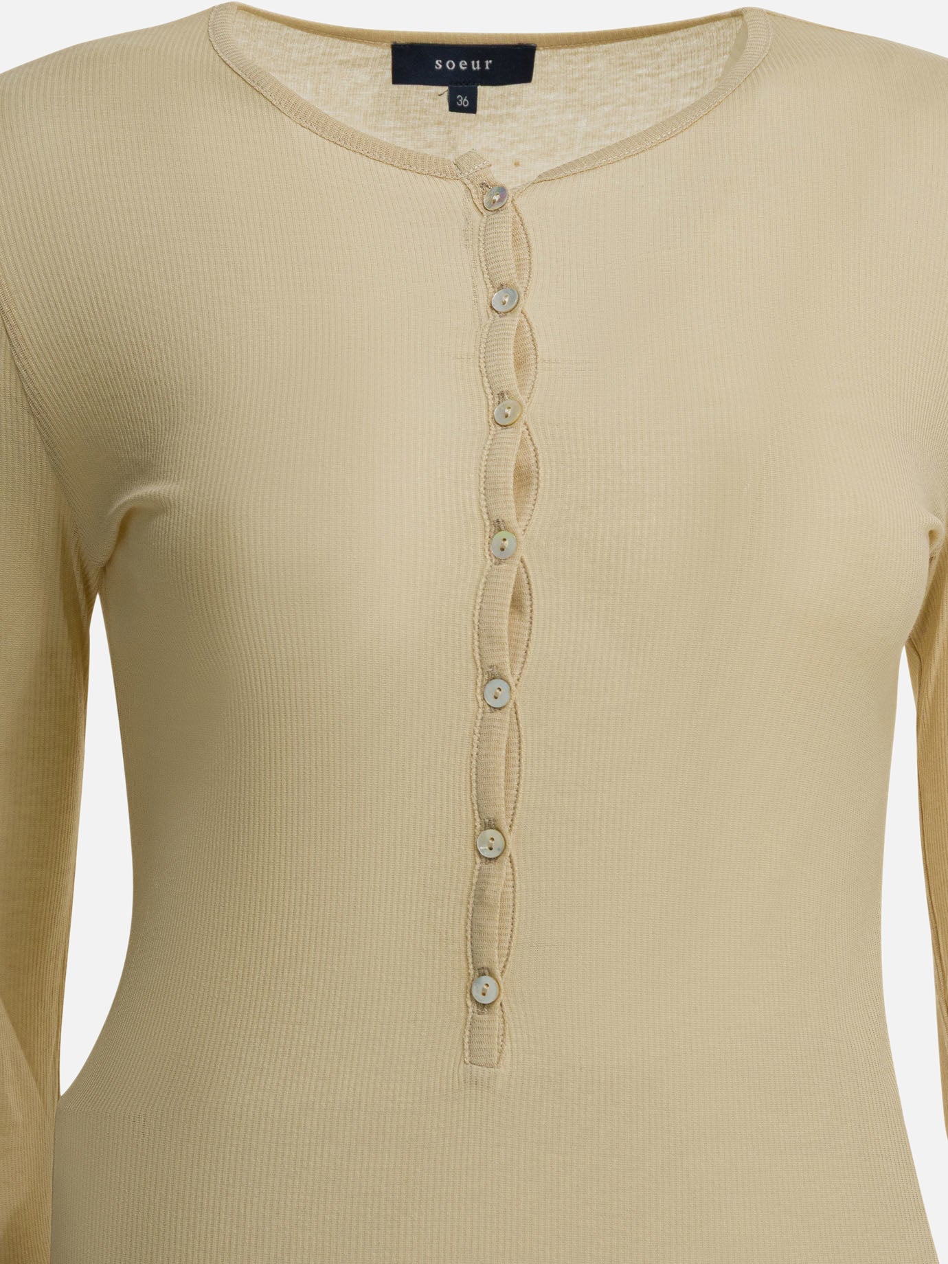 Henley t-shirts Solid colour  Beige - Soeur Women | PDP | VIETTI Online Store | thumbnail_3