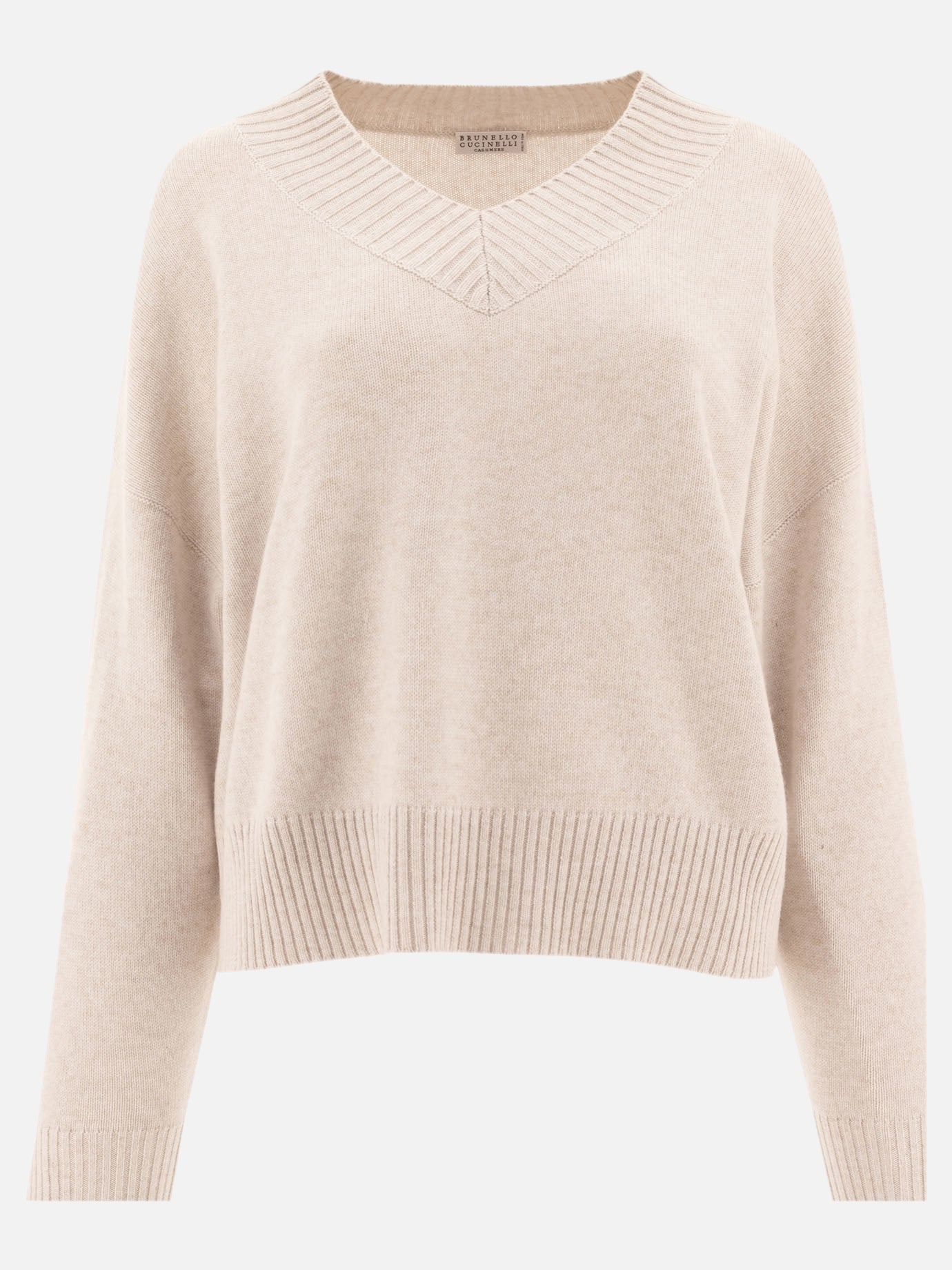 Brunello Cucinelli Cashmere sweater with Shiny Cuff Details Beige