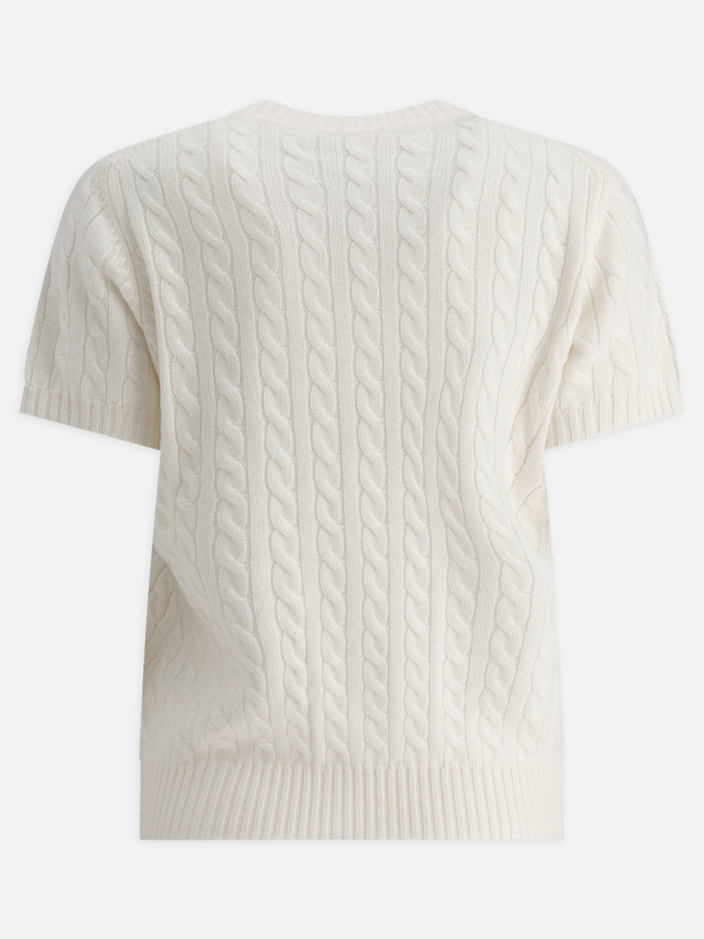 Brunello Cucinelli Cashmere cable knit short sleeve sweater White