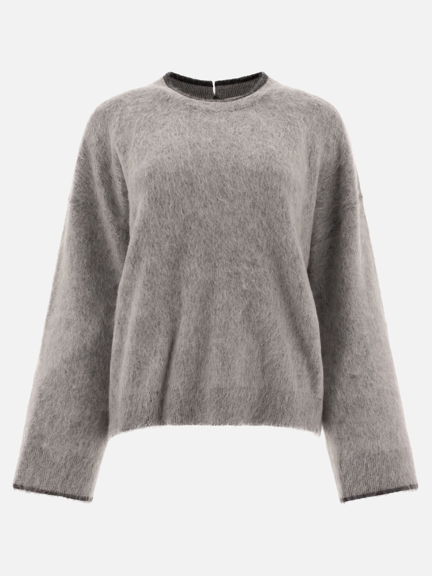 Brunello Cucinelli Mohair, wool, cashmere and silk sweater with monili Grey