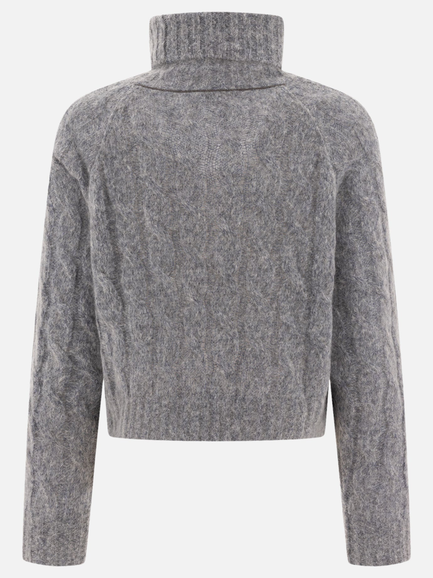 Brunello Cucinelli Wool and mohair cable knit turtleneck sweater with monili Grey