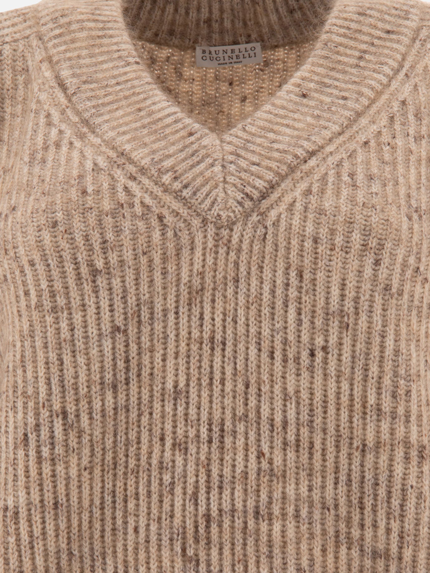 Brunello Cucinelli English rib sweater with monili Beige