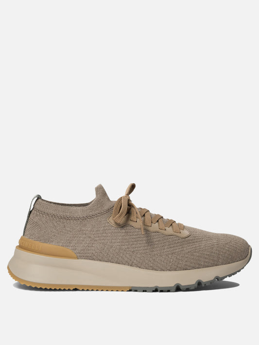 Brunello Cucinelli Cotton knit sneakers Beige