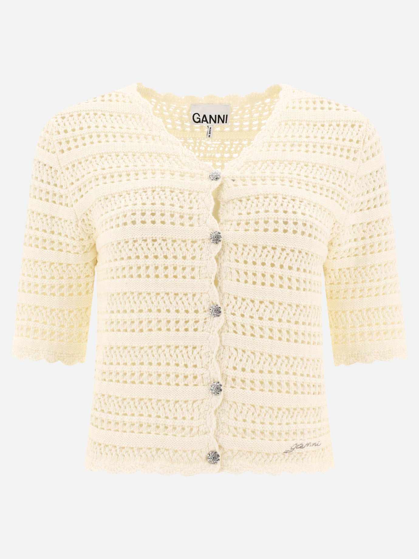 Ganni Pointelle cardigan White