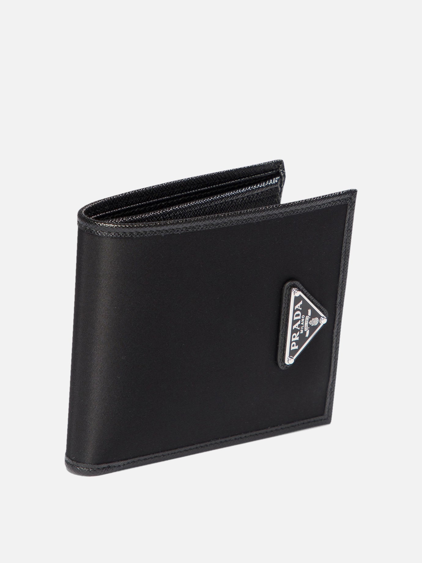 Prada black nylon triangle logo bifold ID card online wallet