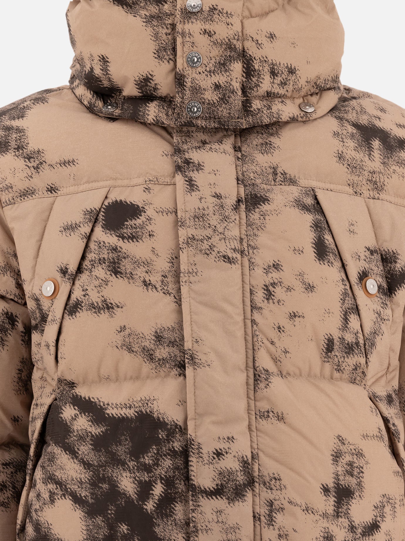 Stone Island "Ice Jacket Earth Mapping Camouflage" down jacket Beige