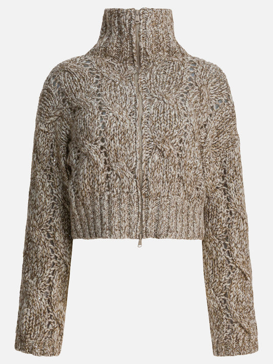 Maglioni con zip Textured knit  Beige - Brunello Cucinelli Donna | PDP | VIETTI Online Store 
