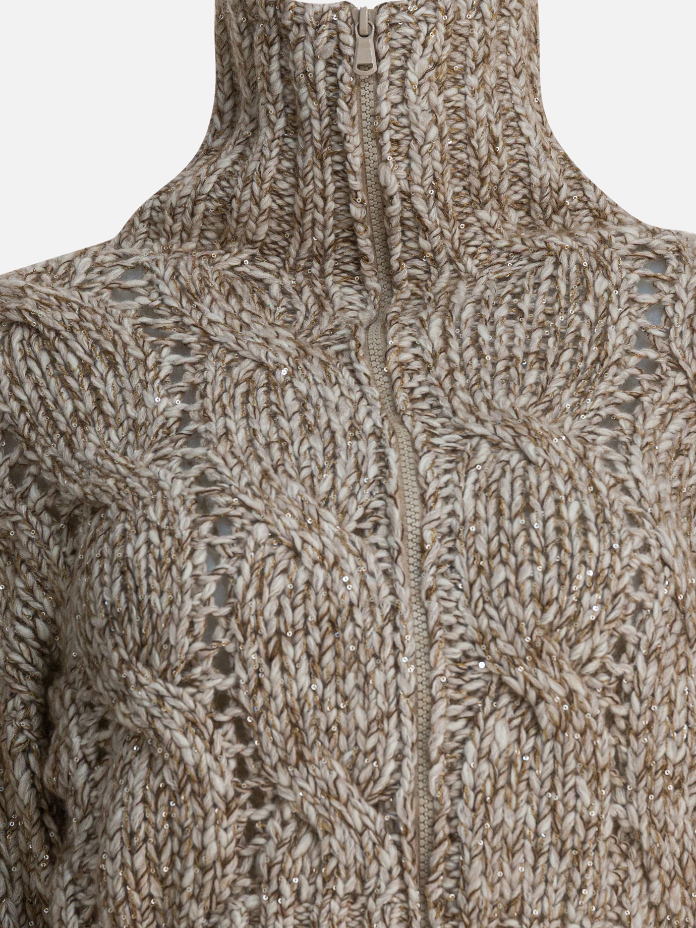 Maglioni con zip Textured knit  Beige - Brunello Cucinelli Donna | PDP | VIETTI Online Store | Zoom-Modal_3
