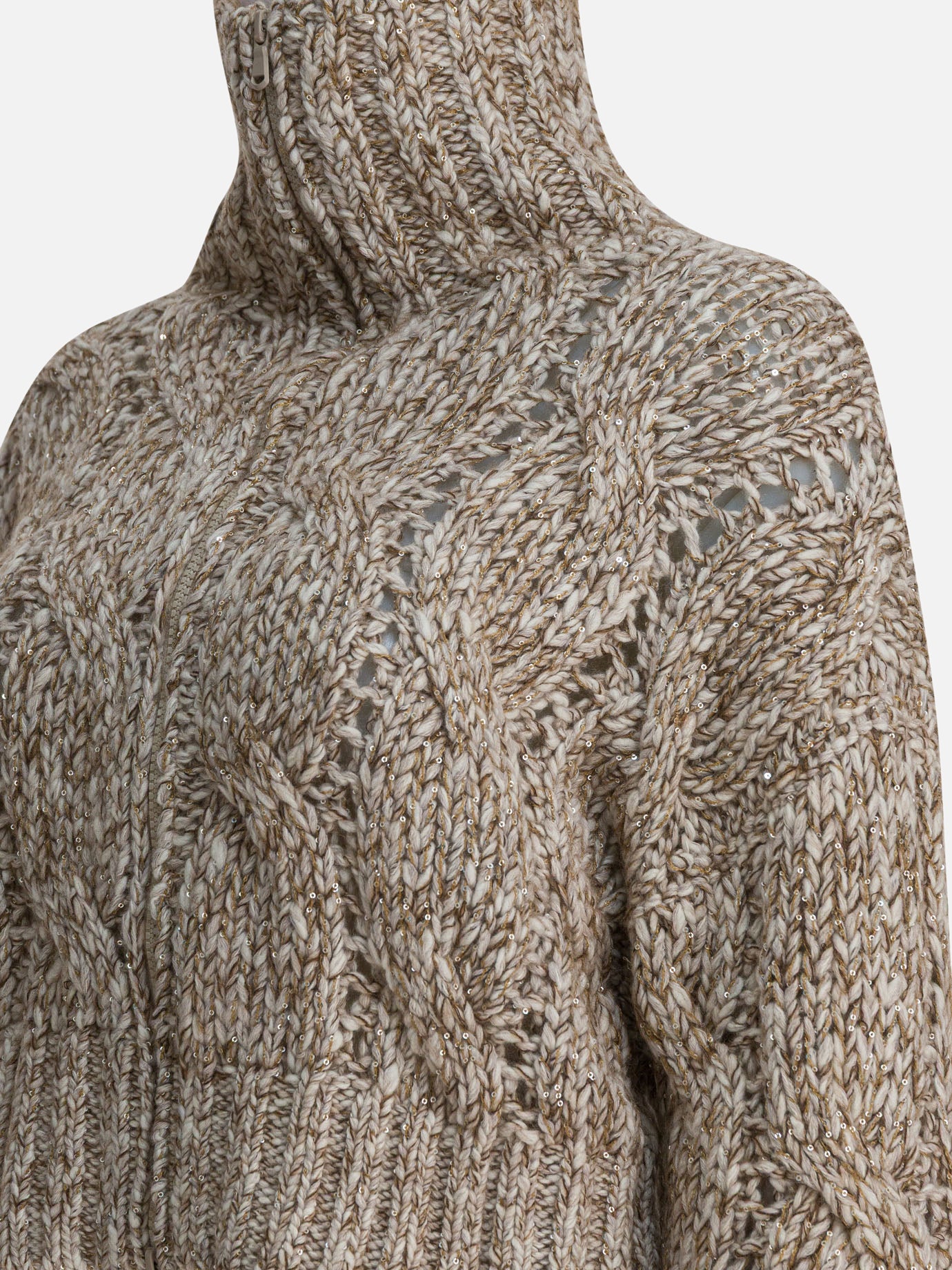 Maglioni con zip Textured knit  Beige - Brunello Cucinelli Donna | PDP | VIETTI Online Store | Zoom-Modal_4

