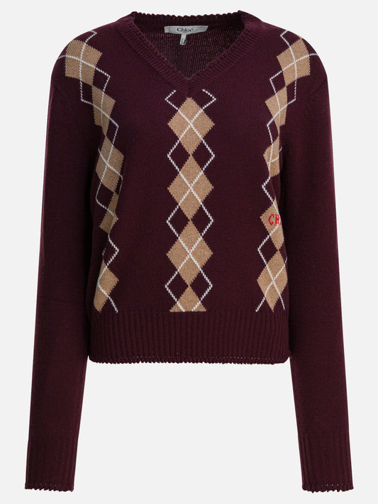 Maglioni scollo a V Argyle  Bordeaux - Chloé Donna | PDP | VIETTI Online Store 
