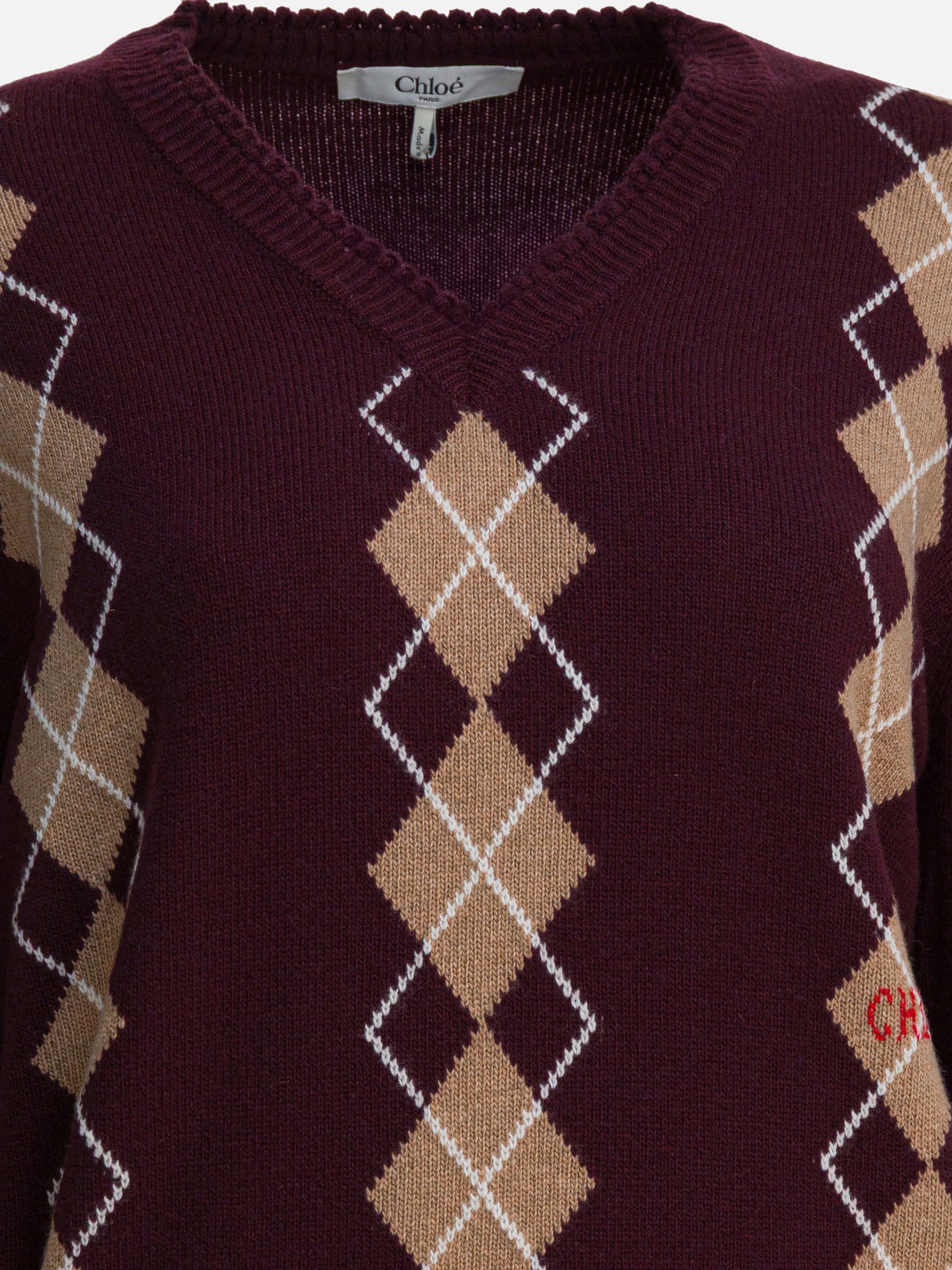 Maglioni scollo a V Argyle  Bordeaux - Chloé Donna | PDP | VIETTI Online Store | Zoom-Modal_3

