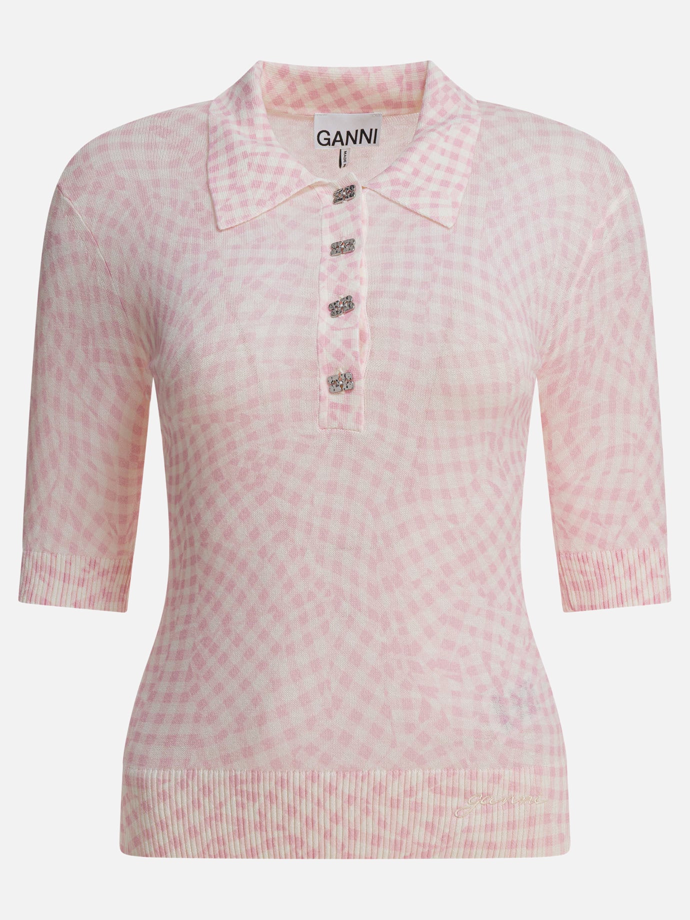 Ganni Cotton printed polo shirt 16742250_S Pink thumbnail_1
