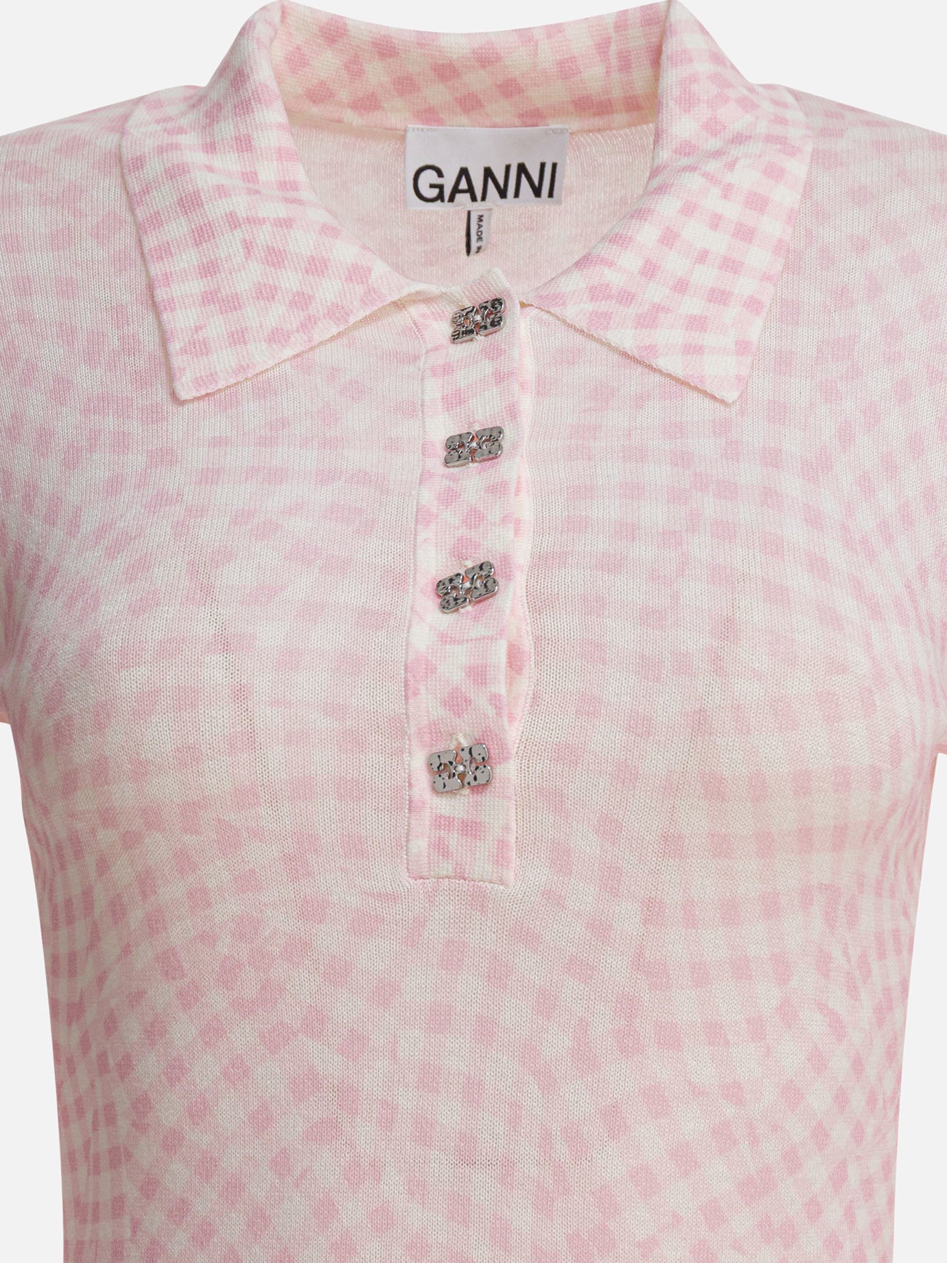 Ganni Cotton printed polo shirt 16742250_S Pink thumbnail_3