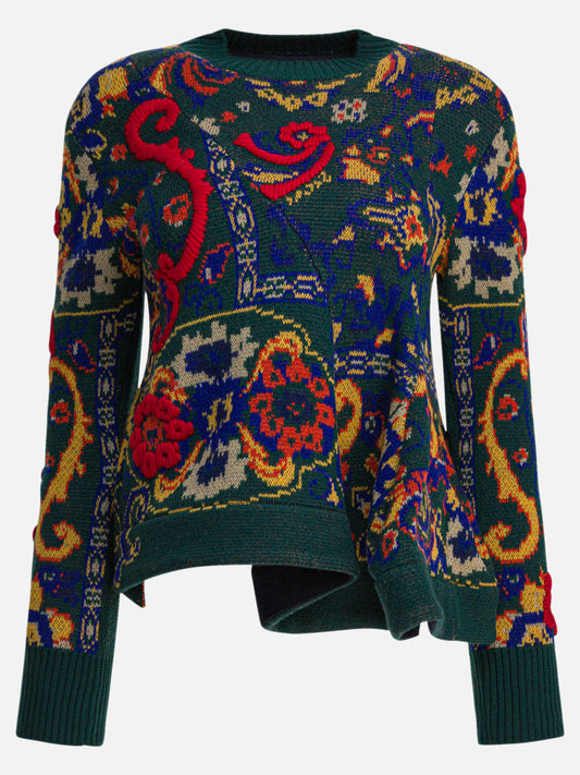 Sacai Maglione in maglia jacquard floreale 18198575_2 Green 1