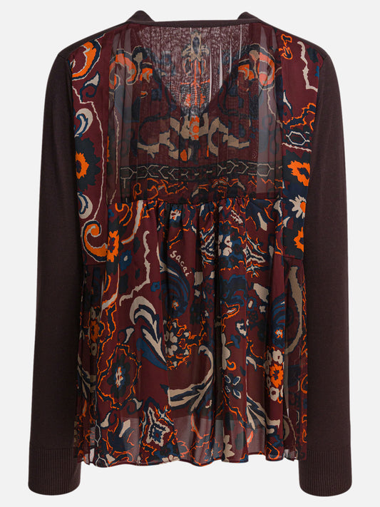 Sacai Cardigan con stampa floreale 12593421_2 Brown 2